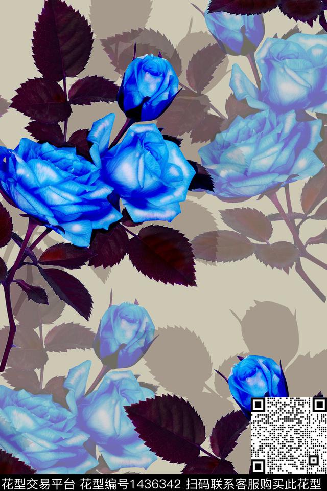 炫彩玫瑰花旗袍数码印花华亿平台下载（图片编号: 1436342） - 瓦栏（Walan）