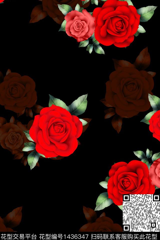 绿植树叶大牌风大花数码印花华亿平台下载（图片编号: 1436347） - 瓦栏（Walan）