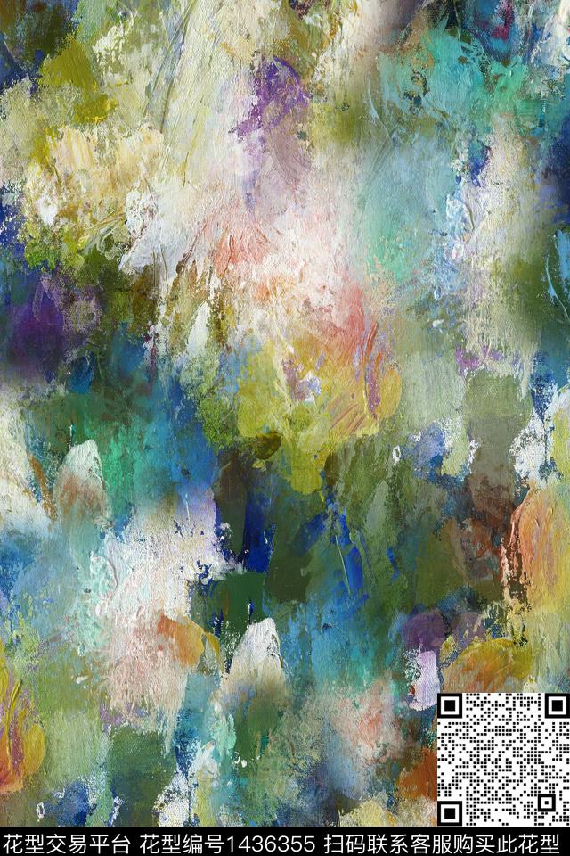 肌理抽象花卉大牌风数码印花华亿平台下载（图片编号: 1436355） - 瓦栏（Walan）