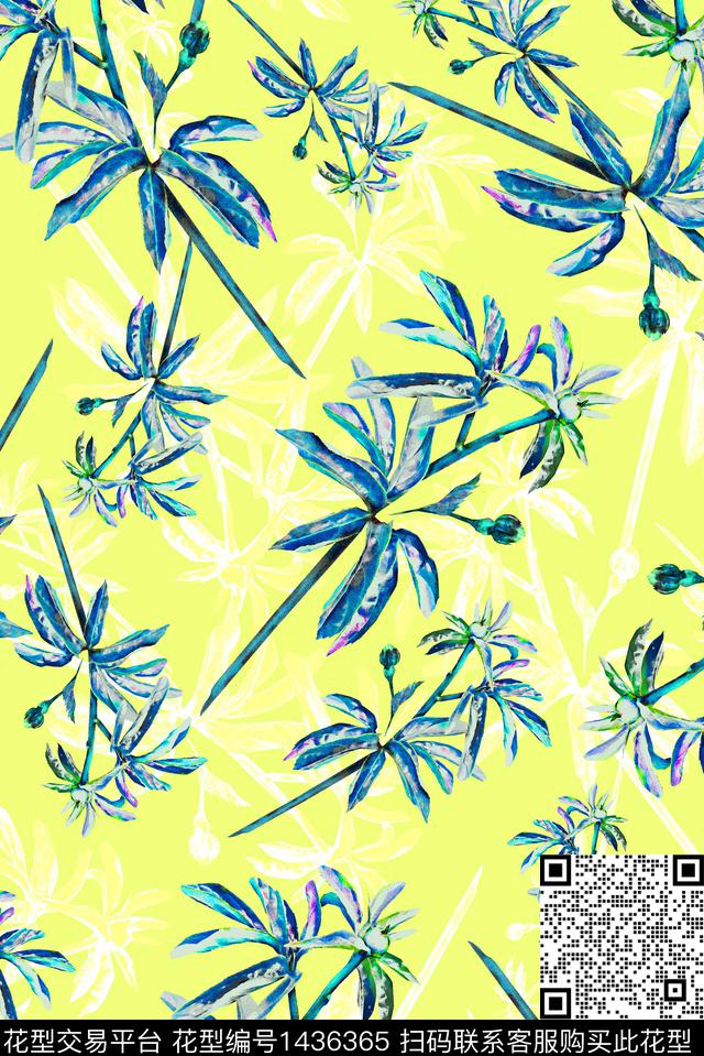 简约雪纺植物数码印花华亿平台下载（图片编号: 1436365） - 瓦栏（Walan）