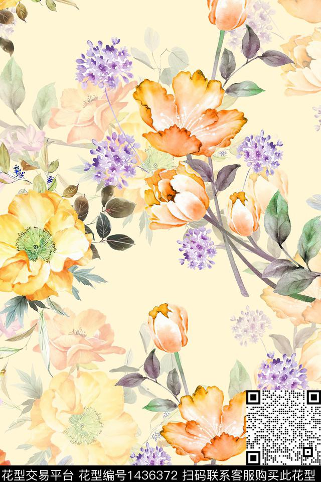 花卉小清新真丝数码印花华亿平台下载（图片编号: 1436372） - 瓦栏（Walan）
