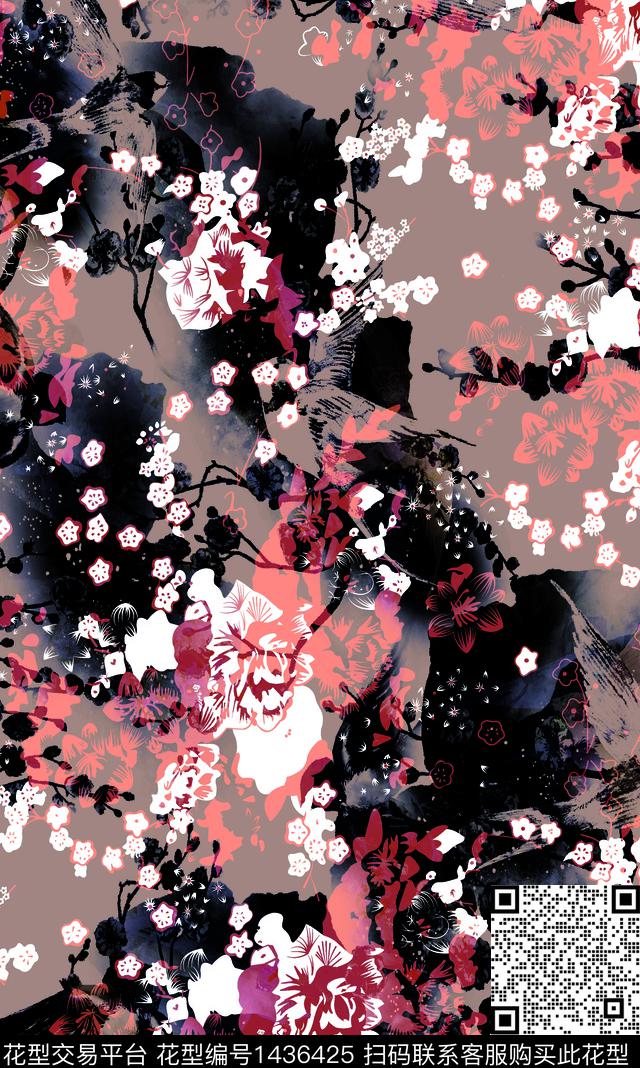 定位花扎染华亿平台花卉数码印花华亿平台下载（图片编号: 1436425） - 瓦栏（Walan）
