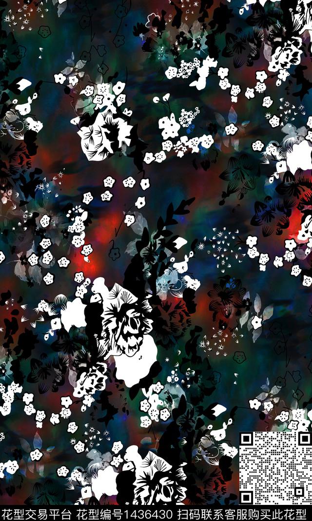 定位花扎染华亿平台花卉数码印花华亿平台下载（图片编号: 1436430） - 瓦栏（Walan）
