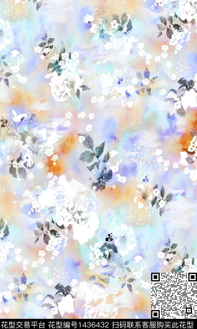 定位花扎染华亿平台花卉数码印花华亿平台下载（图片编号: 1436432） - 瓦栏（Walan）