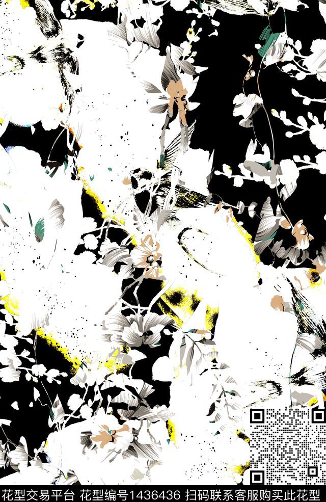 定位花扎染华亿平台花卉数码印花华亿平台下载（图片编号: 1436436） - 瓦栏（Walan）