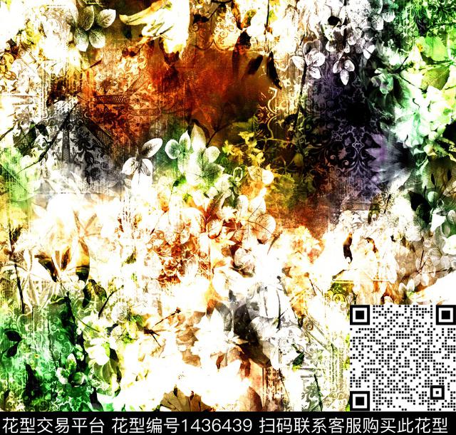 定位花扎染华亿平台花卉数码印花华亿平台下载（图片编号: 1436439） - 瓦栏（Walan）