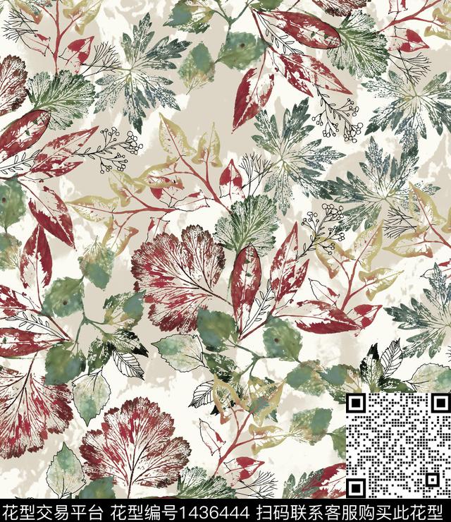 绿植树叶扎染华亿平台女装数码印花华亿平台下载（图片编号: 1436444） - 瓦栏（Walan）
