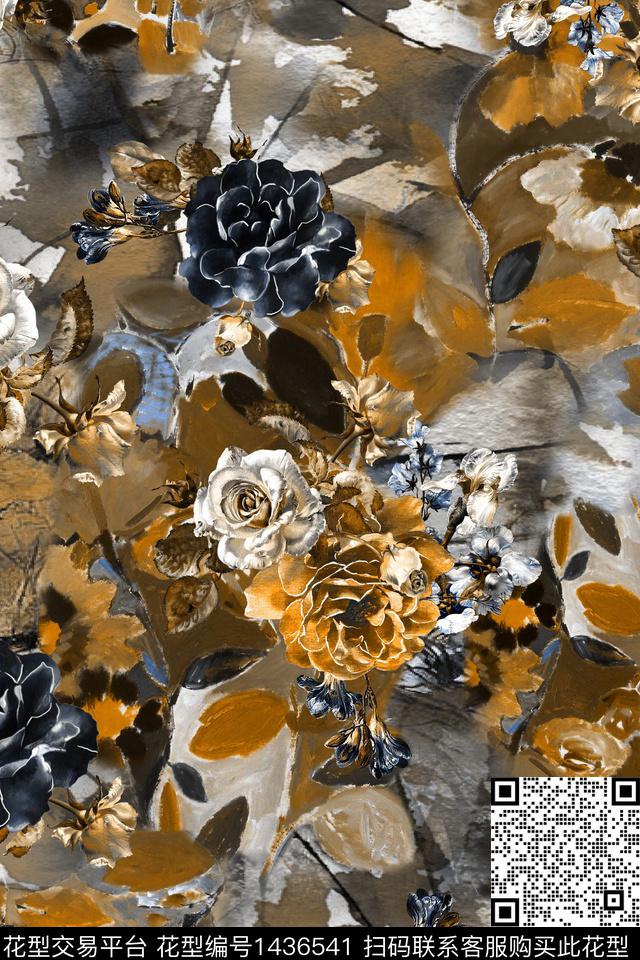 时尚花卉真丝数码印花华亿平台下载（图片编号: 1436541） - 瓦栏（Walan）