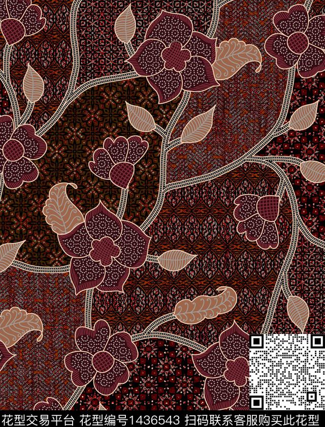 时尚花卉香云纱数码印花华亿平台下载（图片编号: 1436543） - 瓦栏（Walan）