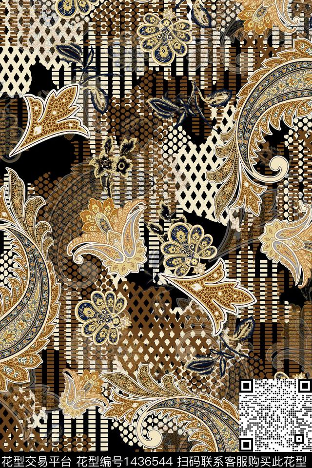 佩斯利真丝混合拼接数码印花华亿平台下载（图片编号: 1436544） - 瓦栏（Walan）