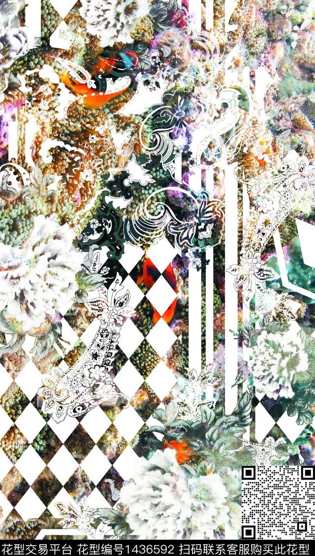 定位花几何扎染华亿平台数码印花华亿平台下载（图片编号: 1436592） - 瓦栏（Walan）