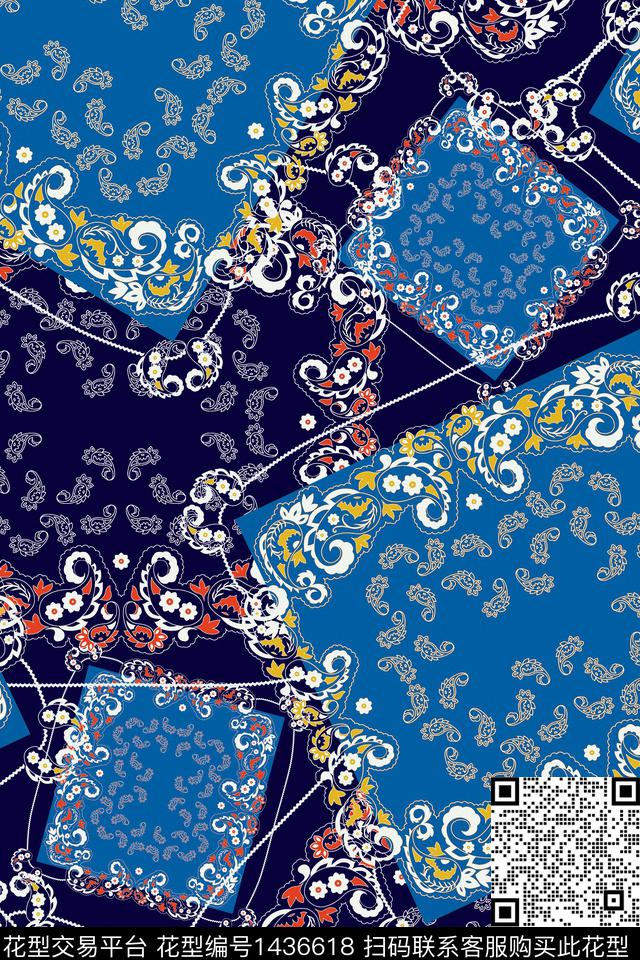 民族花卉几何大牌风数码印花华亿平台下载（图片编号: 1436618） - 瓦栏（Walan）