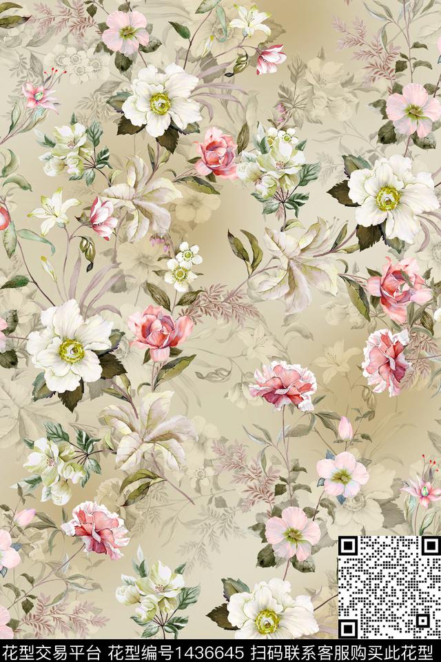 花卉小清新真丝数码印花华亿平台下载（图片编号: 1436645） - 瓦栏（Walan）