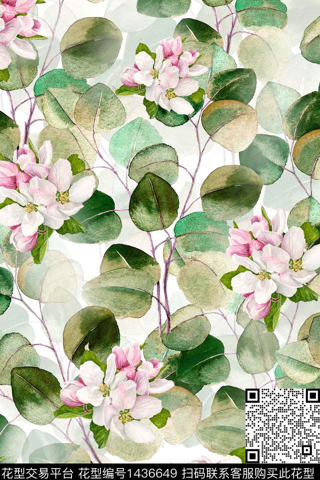 花卉小清新真丝数码印花华亿平台下载（图片编号: 1436649） - 瓦栏（Walan）