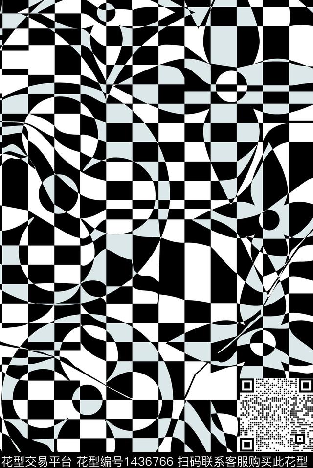 几何格子衬衫数码印花华亿平台下载（图片编号: 1436766） - 瓦栏（Walan）