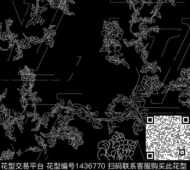 黑底花卉衬衫男装数码印花华亿平台下载（图片编号: 1436770） - 瓦栏（Walan）
