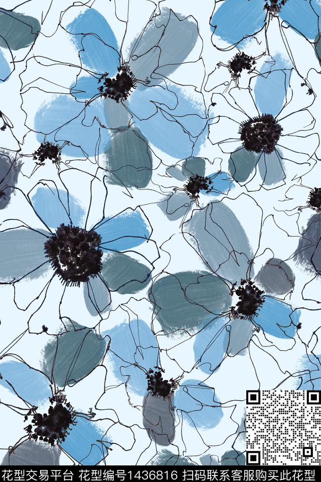 几何肌理抽象花卉数码印花华亿平台下载（图片编号: 1436816） - 瓦栏（Walan）