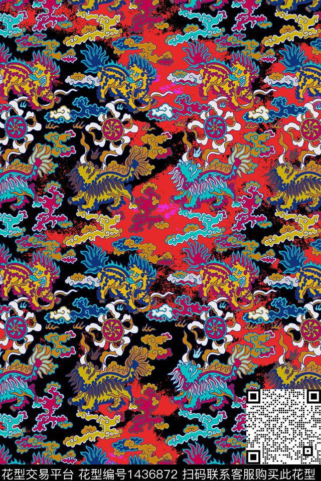 几何复古旗袍数码印花华亿平台下载（图片编号: 1436872） - 瓦栏（Walan）