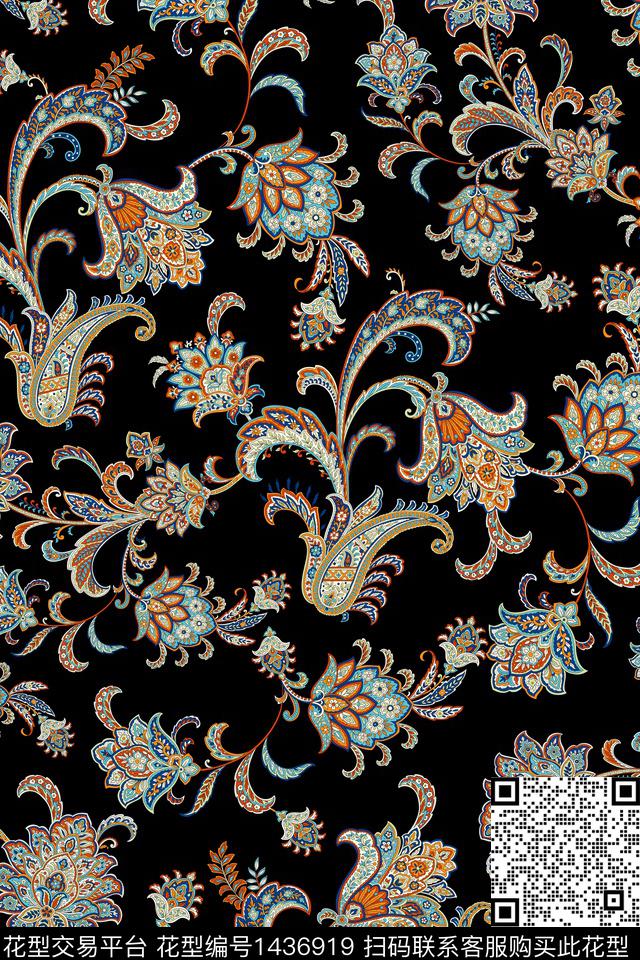 复古民族风花卉数码印花华亿平台下载（图片编号: 1436919） - 瓦栏（Walan）
