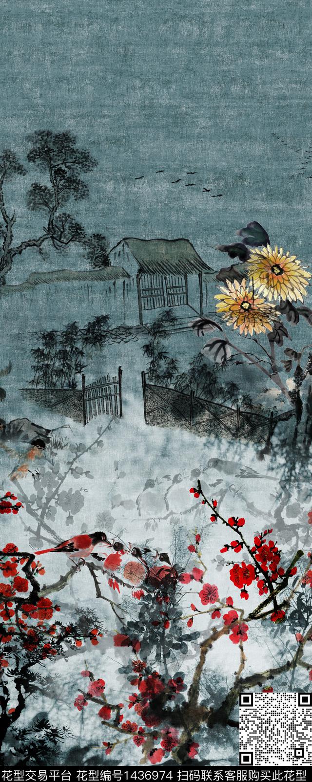 梅花香云纱中老年数码印花华亿平台下载（图片编号: 1436974） - 瓦栏（Walan）