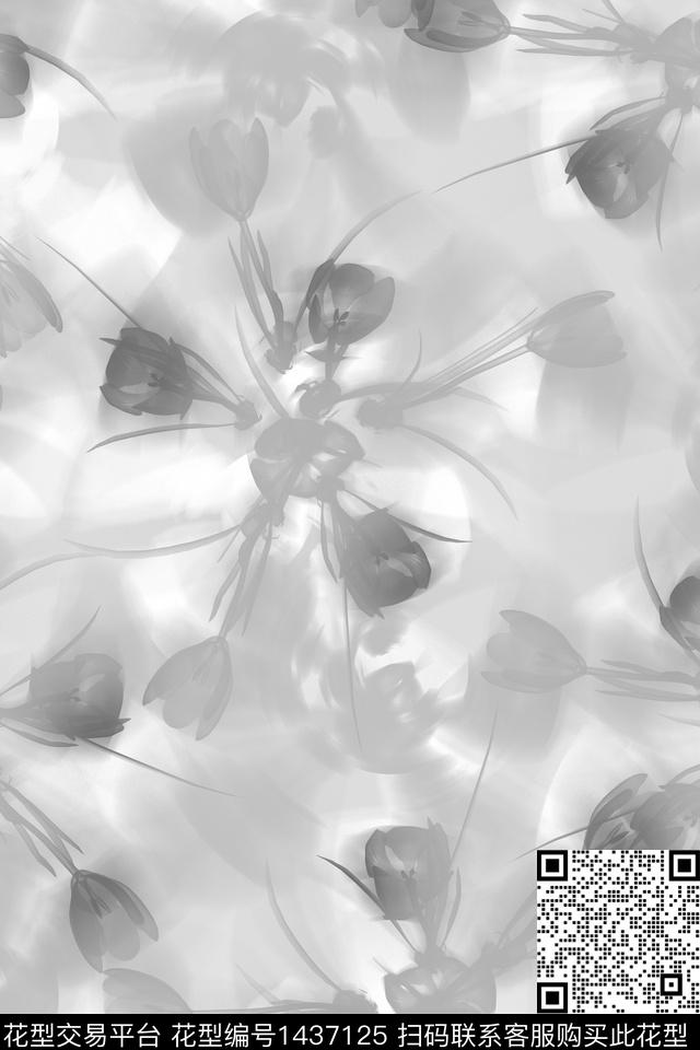 肌理抽象花卉清爽底花卉数码印花华亿平台下载（图片编号: 1437125） - 瓦栏（Walan）