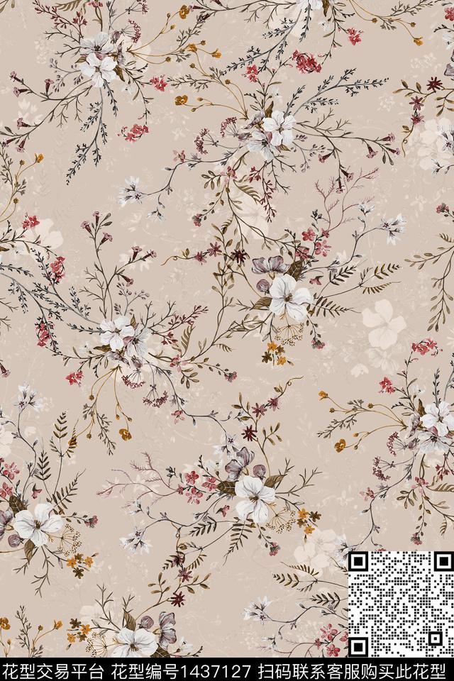 复古花卉大牌风数码印花华亿平台下载（图片编号: 1437127） - 瓦栏（Walan）