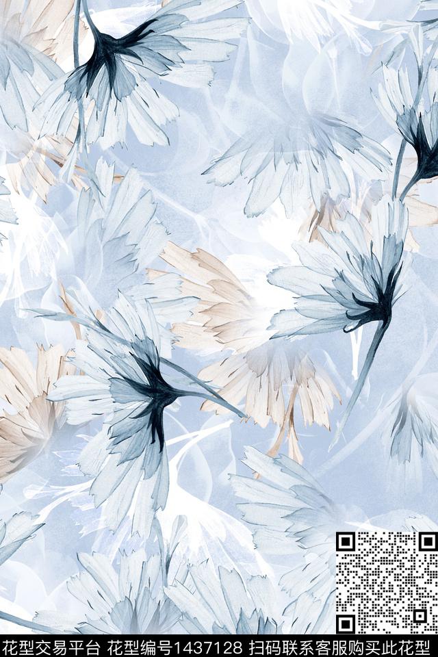 花卉大牌风小清新数码印花华亿平台下载（图片编号: 1437128） - 瓦栏（Walan）