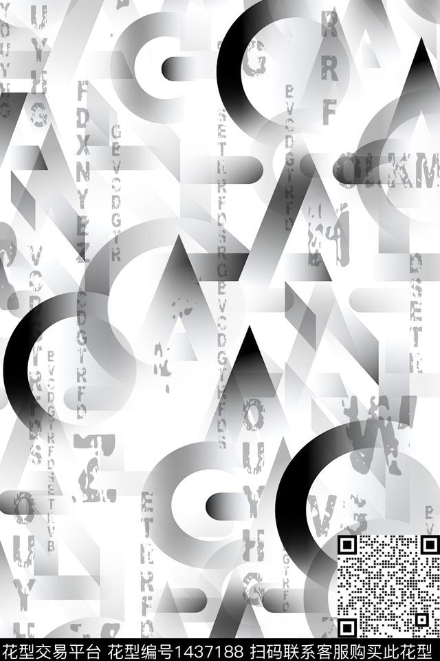字母时尚抽象男装数码印花华亿平台下载（图片编号: 1437188） - 瓦栏（Walan）