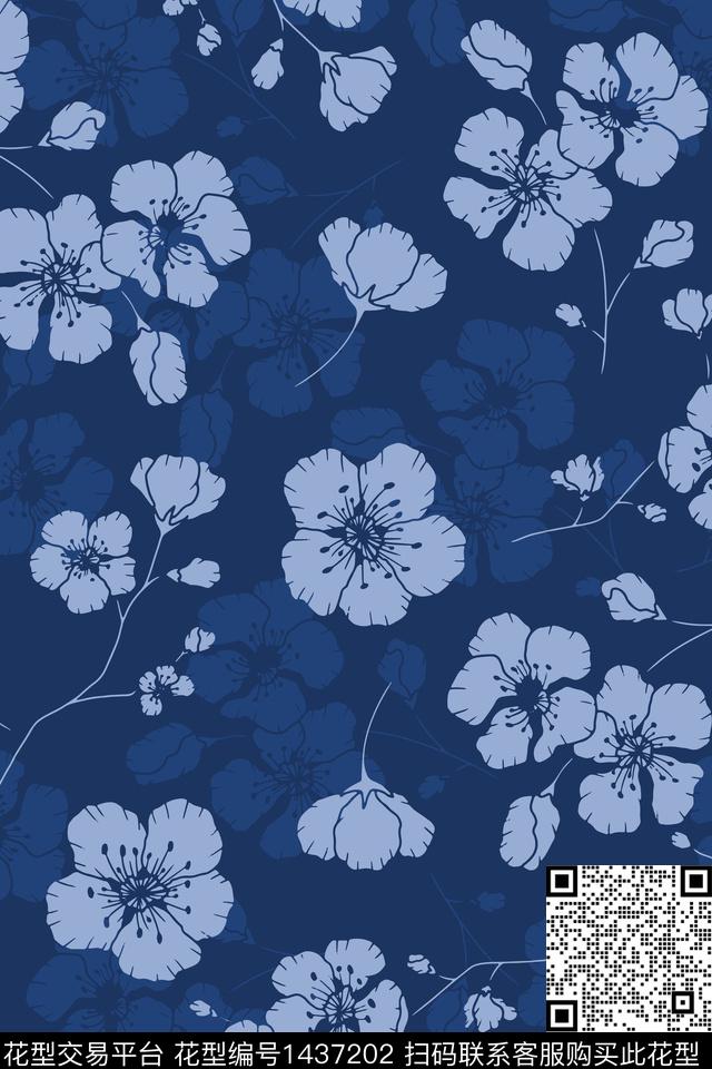 时尚菊花复古数码印花华亿平台下载（图片编号: 1437202） - 瓦栏（Walan）