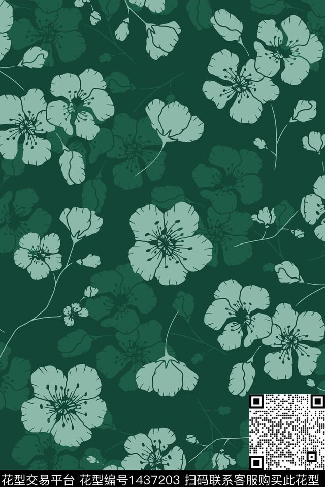 时尚菊花复古数码印花华亿平台下载（图片编号: 1437203） - 瓦栏（Walan）