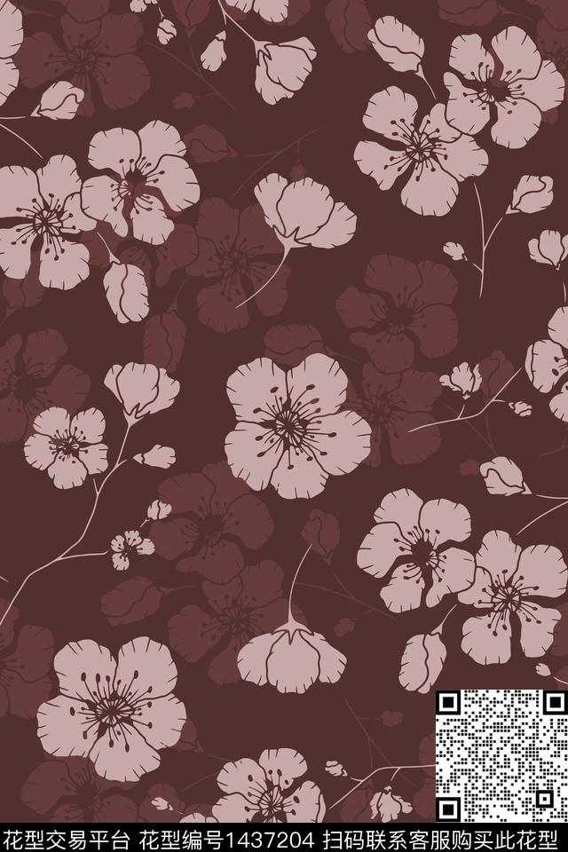 时尚菊花复古数码印花华亿平台下载（图片编号: 1437204） - 瓦栏（Walan）