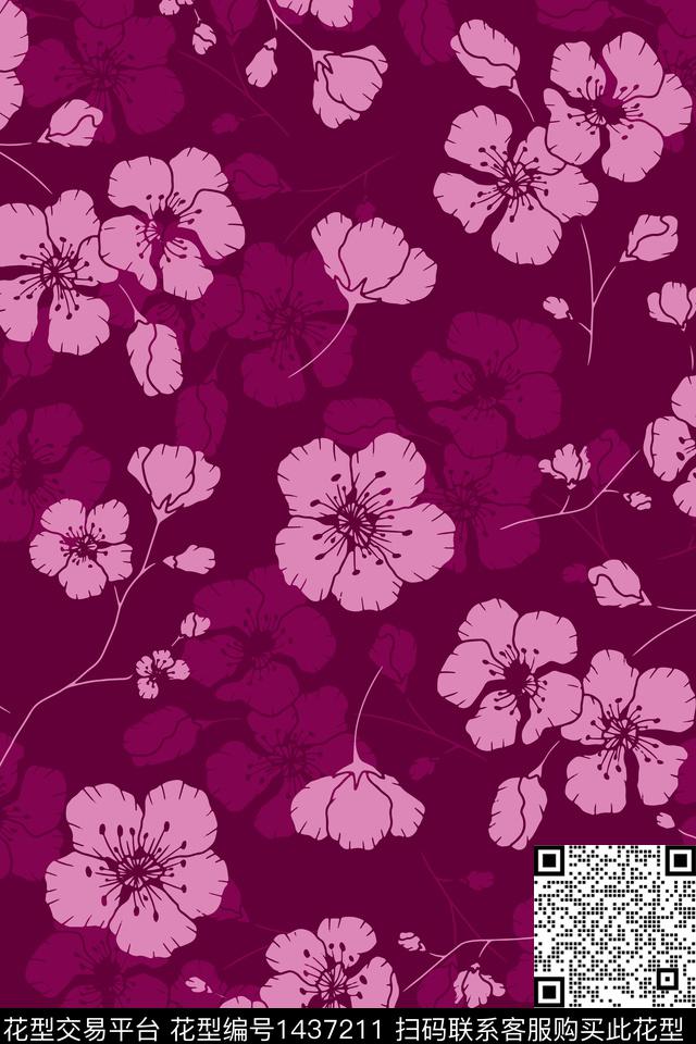 时尚复古花卉数码印花华亿平台下载（图片编号: 1437211） - 瓦栏（Walan）