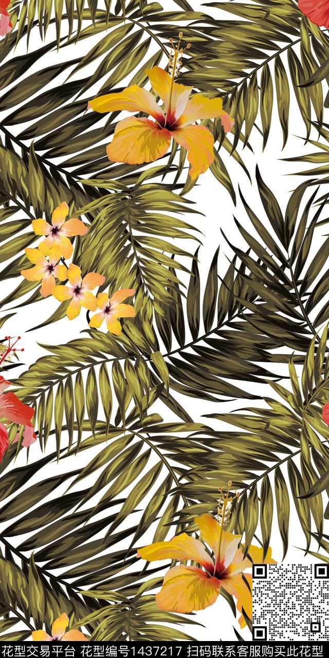 花卉绿植树叶热带华亿平台数码印花华亿平台下载（图片编号: 1437217） - 瓦栏（Walan）