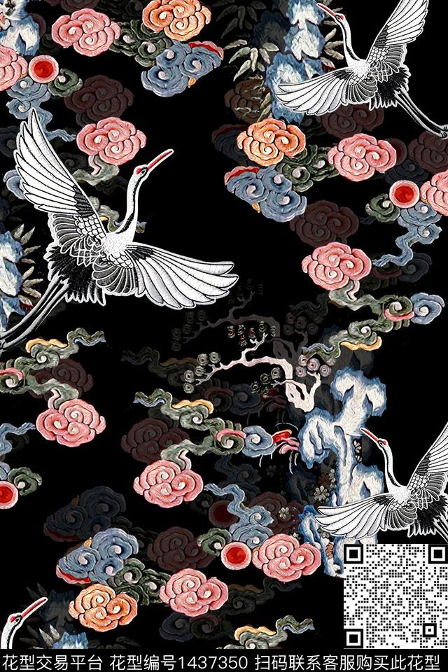 时尚真丝中国风数码印花华亿平台下载（图片编号: 1437350） - 瓦栏（Walan）