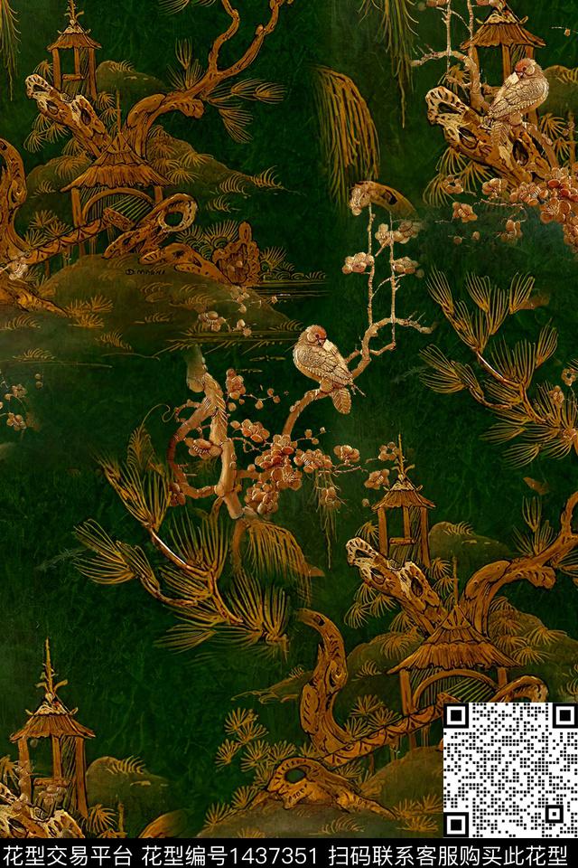 时尚香云纱中国风数码印花华亿平台下载（图片编号: 1437351） - 瓦栏（Walan）