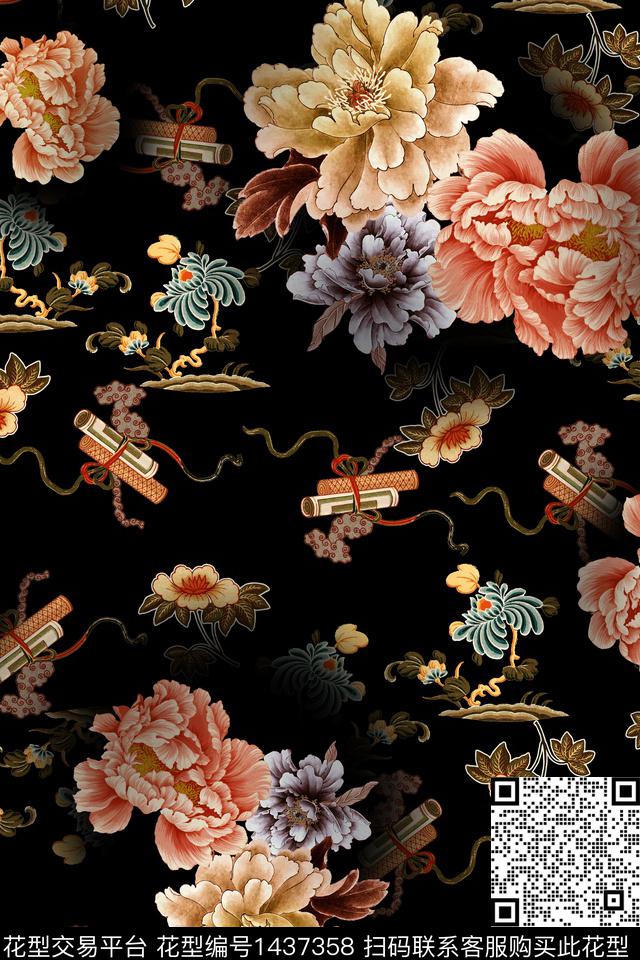 民族风花卉香云纱数码印花华亿平台下载（图片编号: 1437358） - 瓦栏（Walan）