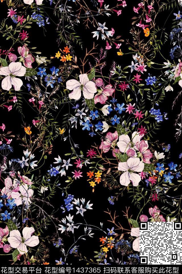 水彩抽象花卉大牌风数码印花华亿平台下载（图片编号: 1437365） - 瓦栏（Walan）