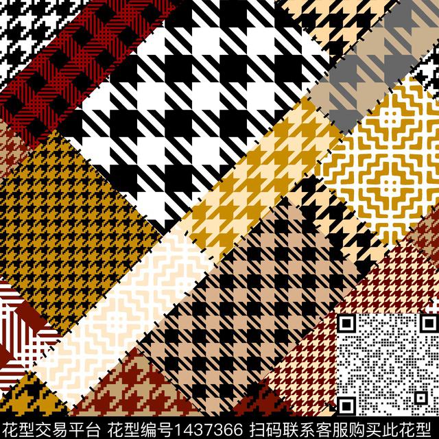 几何格子大牌风传统印花华亿平台下载（图片编号: 1437366） - 瓦栏（Walan）