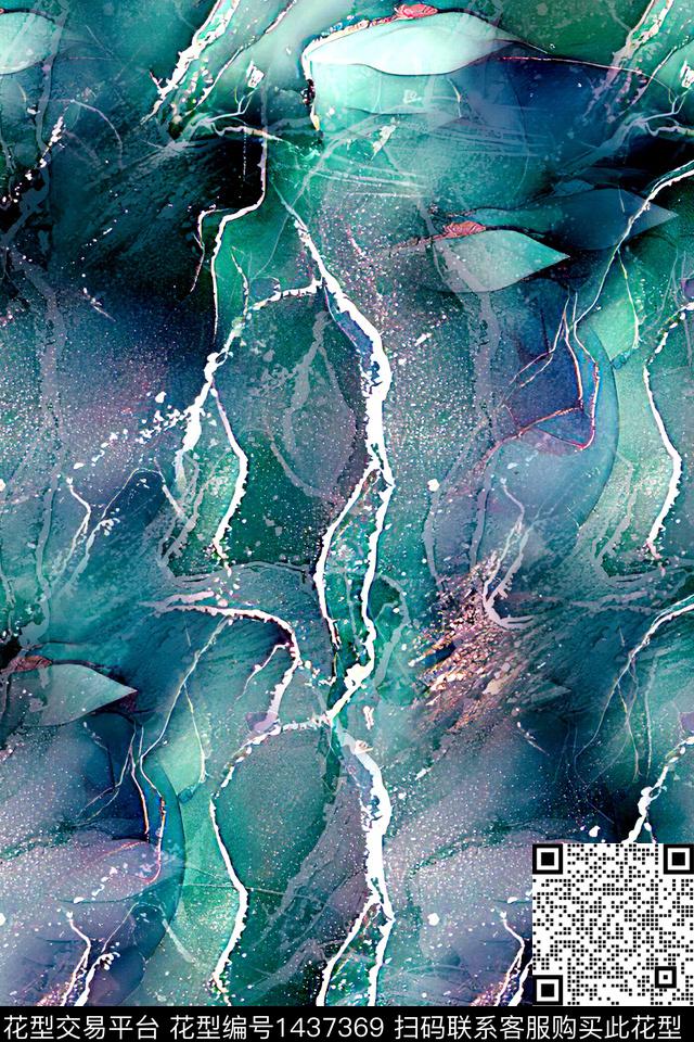 肌理水彩抽象花卉数码印花华亿平台下载（图片编号: 1437369） - 瓦栏（Walan）