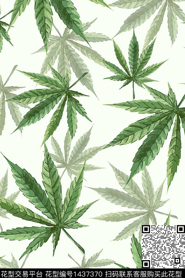 绿植树叶水彩雪纺数码印花华亿平台下载（图片编号: 1437370） - 瓦栏（Walan）