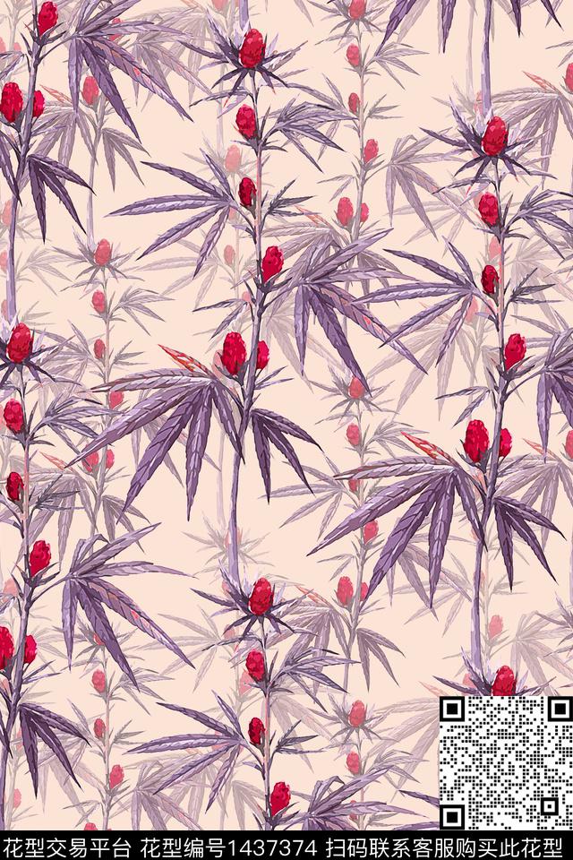 绿植树叶肌理水彩数码印花华亿平台下载（图片编号: 1437374） - 瓦栏（Walan）