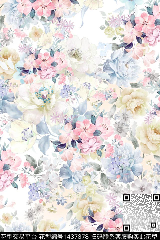 绿植树叶水彩雪纺数码印花华亿平台下载（图片编号: 1437378） - 瓦栏（Walan）