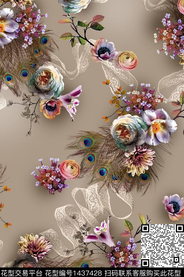 网布蕾丝动物羽毛花卉数码印花华亿平台下载（图片编号: 1437428） - 瓦栏（Walan）