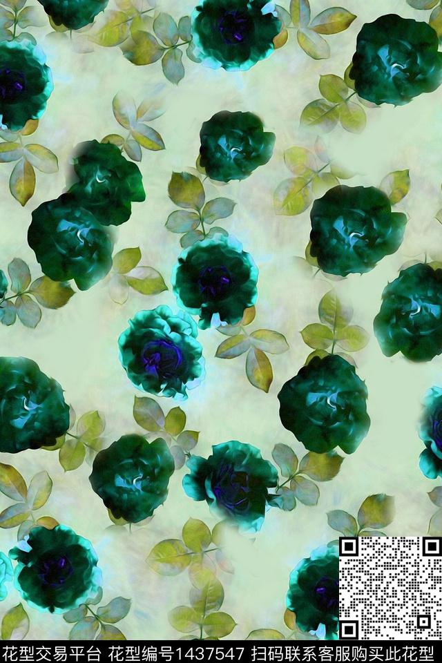 女装复古花卉数码印花华亿平台下载（图片编号: 1437547） - 瓦栏（Walan）