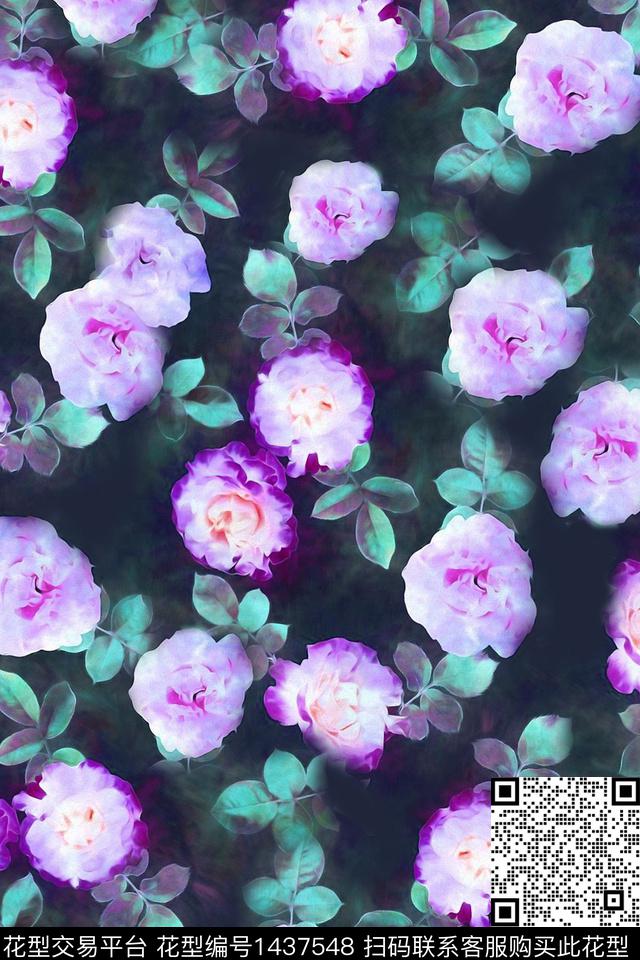 女装复古花卉数码印花华亿平台下载（图片编号: 1437548） - 瓦栏（Walan）