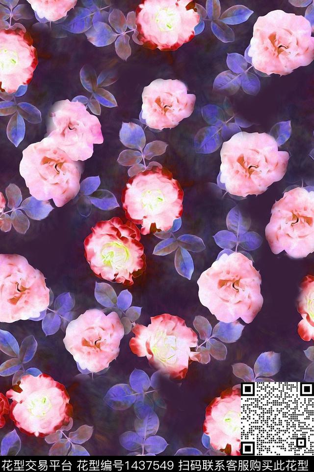 女装复古花卉数码印花华亿平台下载（图片编号: 1437549） - 瓦栏（Walan）