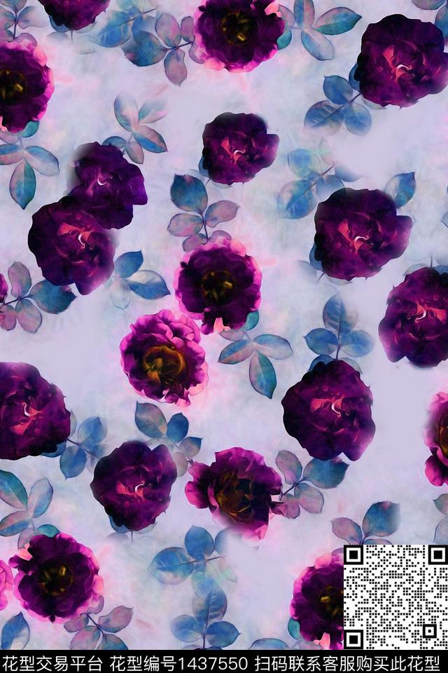 女装复古花卉数码印花华亿平台下载（图片编号: 1437550） - 瓦栏（Walan）