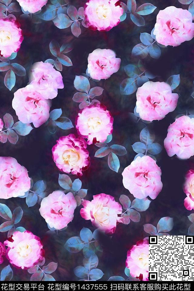 女装复古花卉数码印花华亿平台下载（图片编号: 1437555） - 瓦栏（Walan）