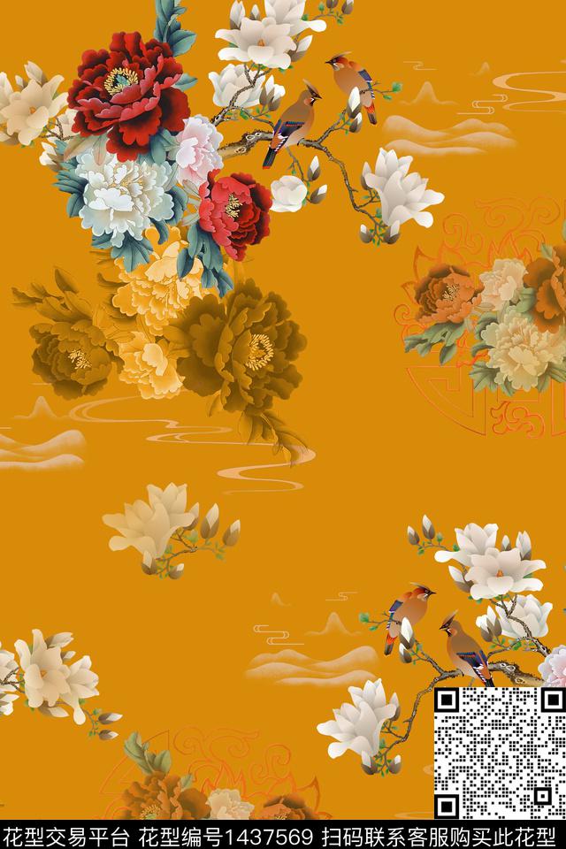 香云纱中国风真丝旗袍花数码印花华亿平台下载（图片编号: 1437569） - 瓦栏（Walan）