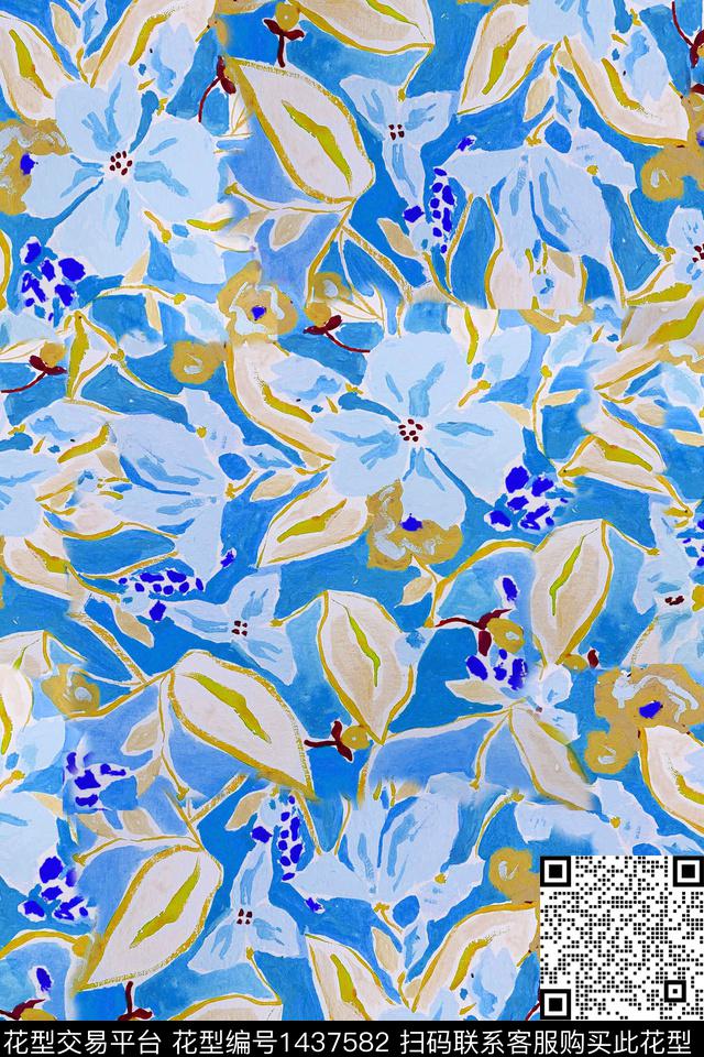民族风花卉手绘花卉数码印花华亿平台下载（图片编号: 1437582） - 瓦栏（Walan）